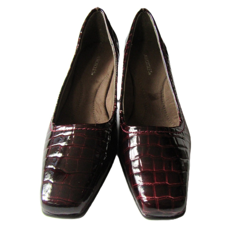 Aerosoles Heels Croc Embossed Patent Maroon Workwear Classic Size 8